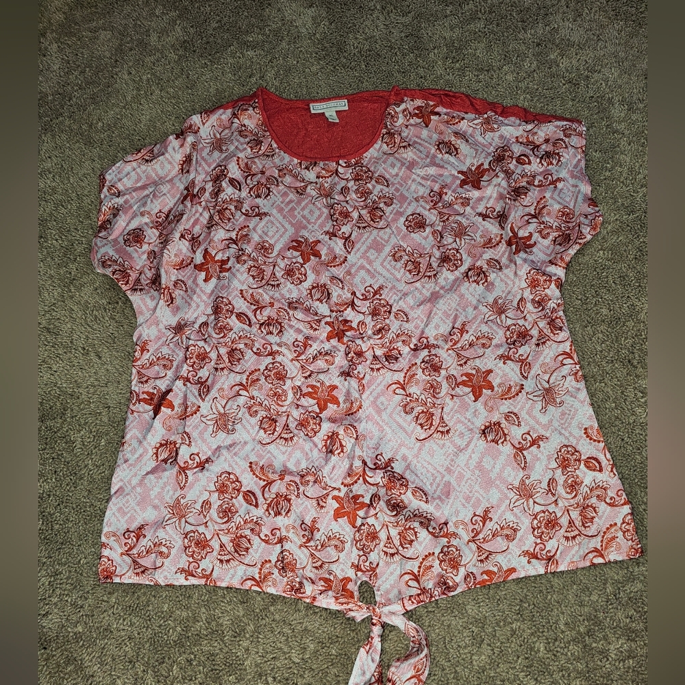 Coral and pink soft top with tie detail